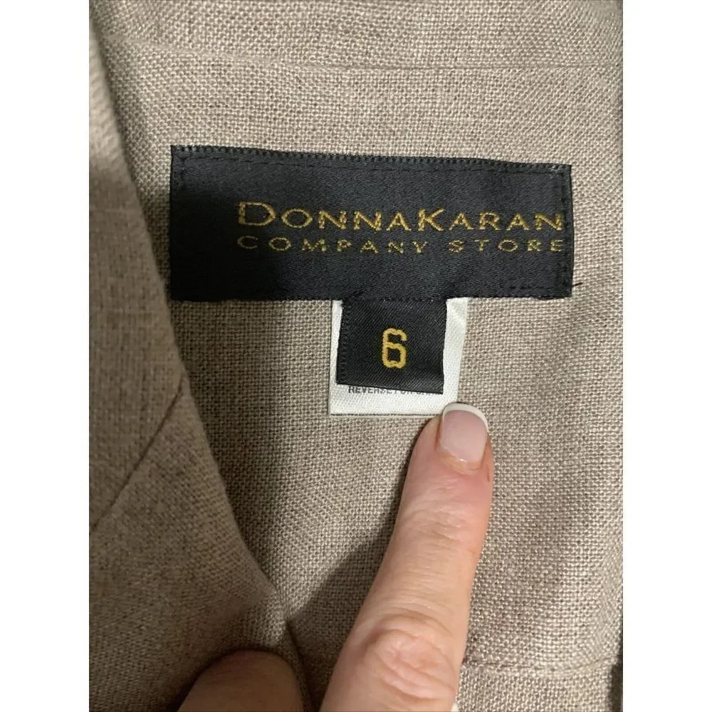 donna karan womens beige browm 100% linen short sleeve blazer jacket 6 small